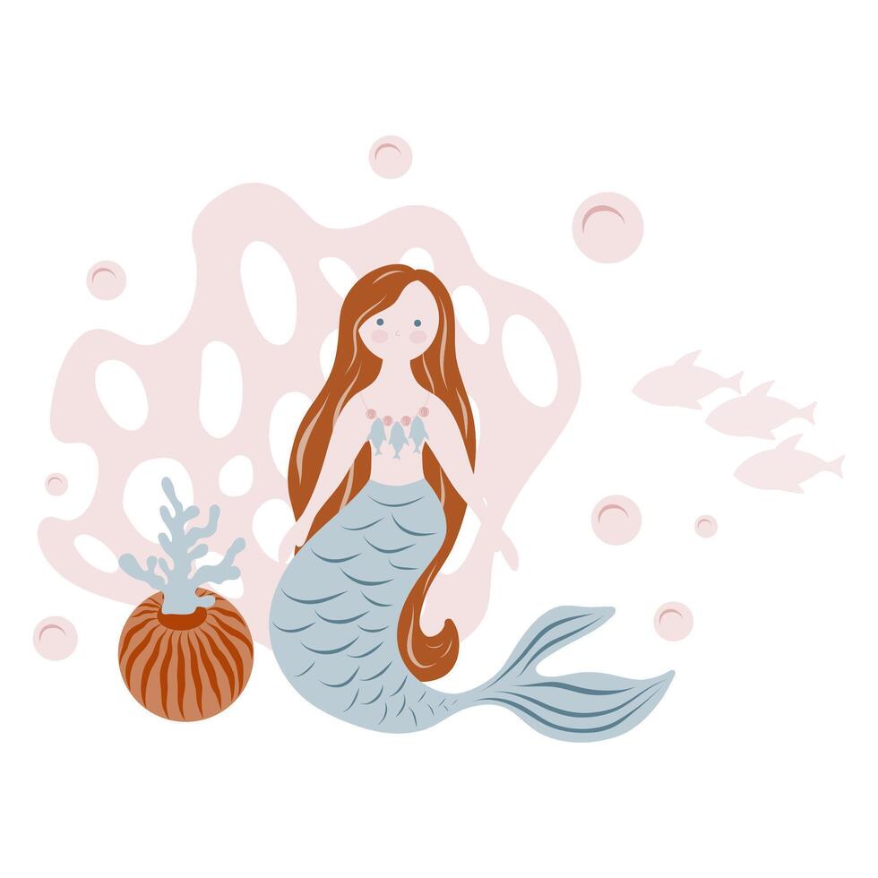 Cute mermaid underwater. illustration for kids cards, designs, invitations vector