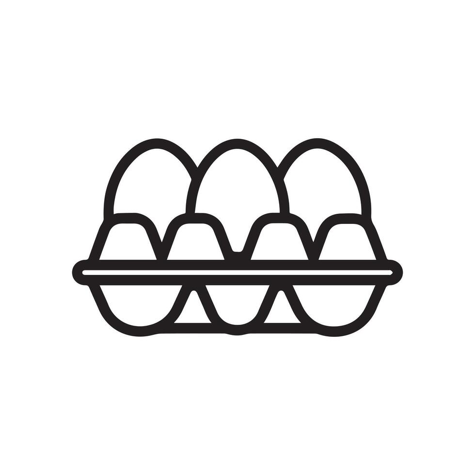 A simple, line-drawn illustration of a carton filled with eggs, showcasing a variety of egg shapes and sizes inside. vector