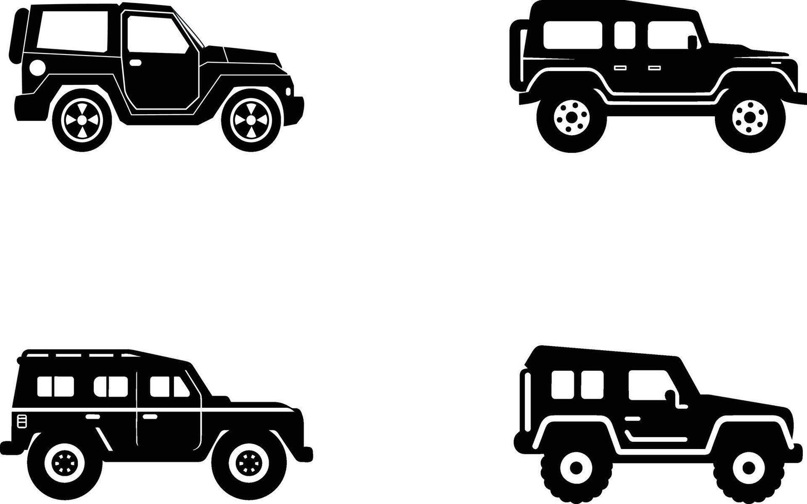 A Collection of Side View Auto Vehicle Icon Illustration on White Background. vector