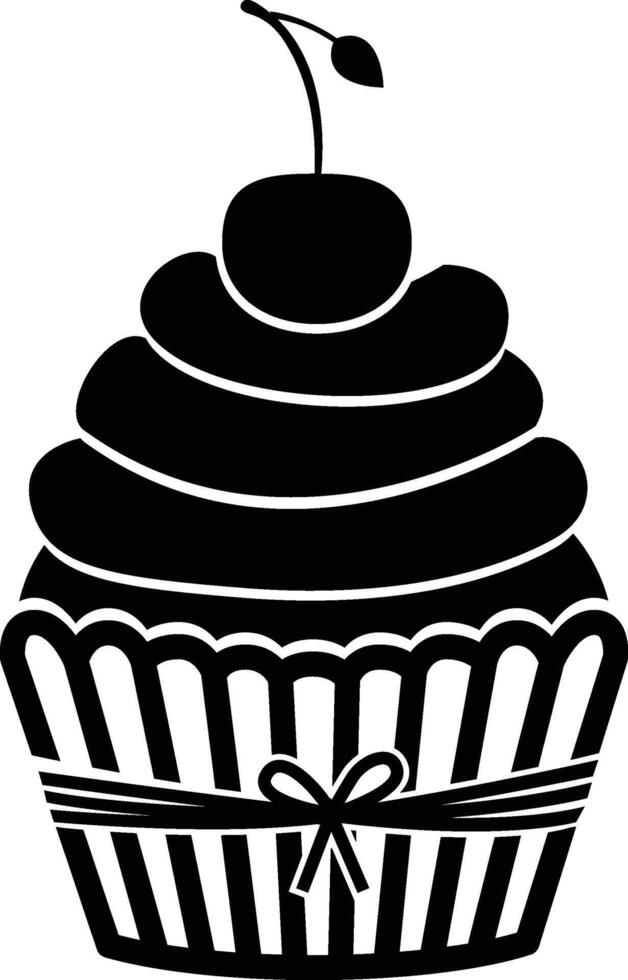 A Decorative Cup Cake with Cherry Icon Illustration on White Background. vector