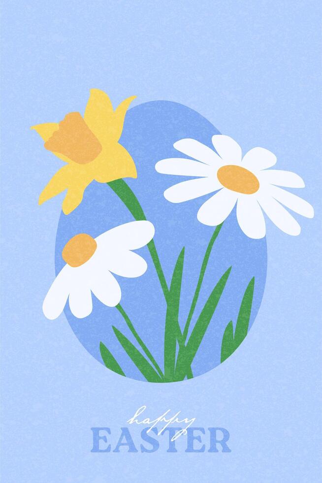 Easter banner template. A vibrant Happy easter holiday background with egg and spring flowers. Great for party designs, celebrations, ads, branding, covers, sales, and greeting cards vector