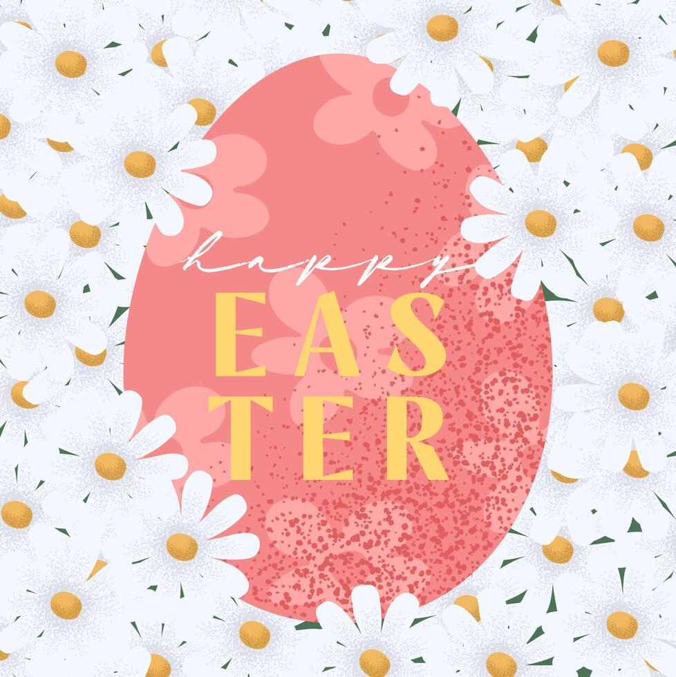 Happy easter egg with daisies and flowers on a pink background vector