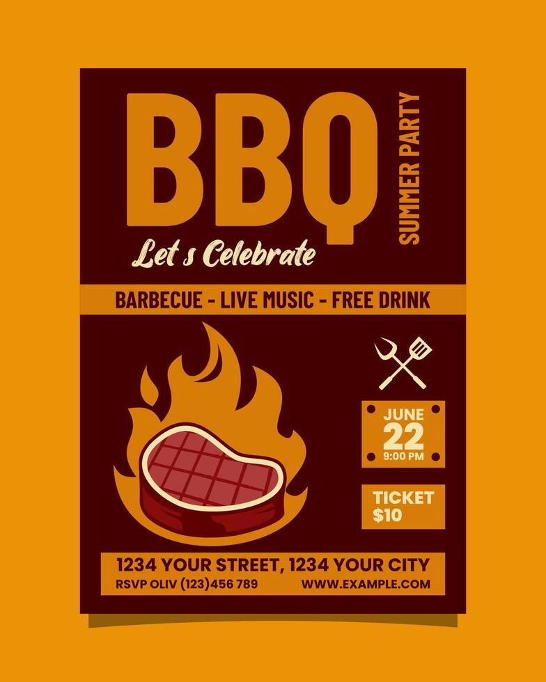 BBQ summer party vertical flyer poster template design vector