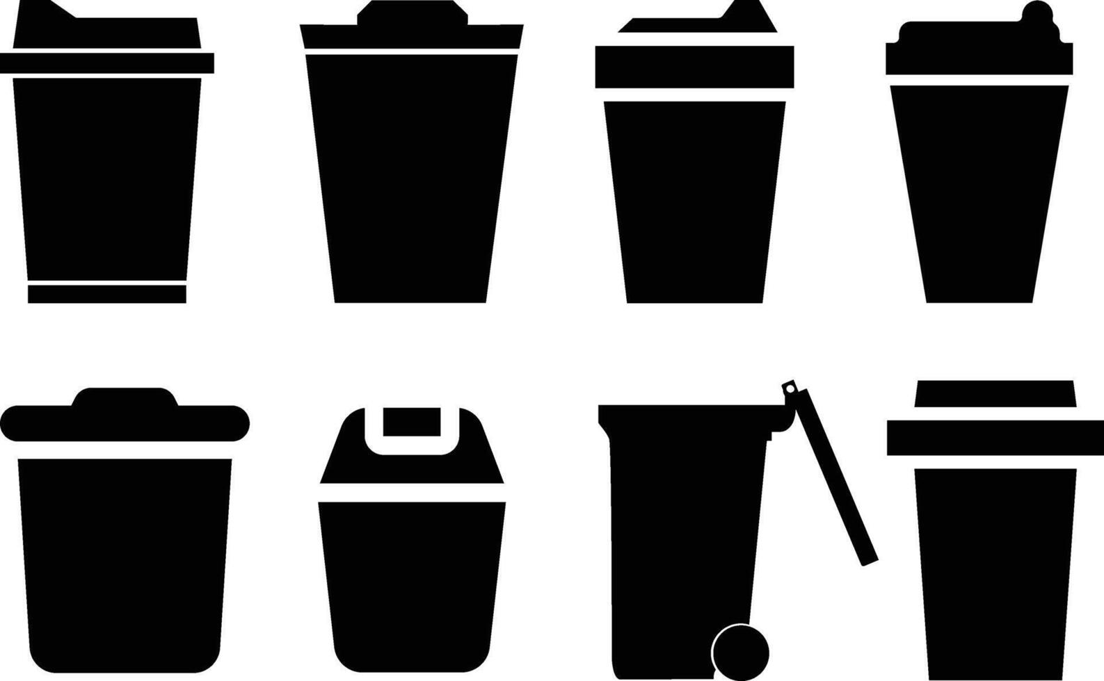 A Collection of Trash Bin Icon Silhouette Illustration vector