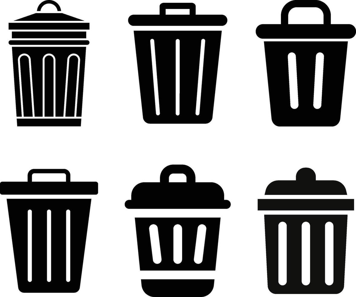 A Set of Trash Bin Icon Silhouette Illustration vector