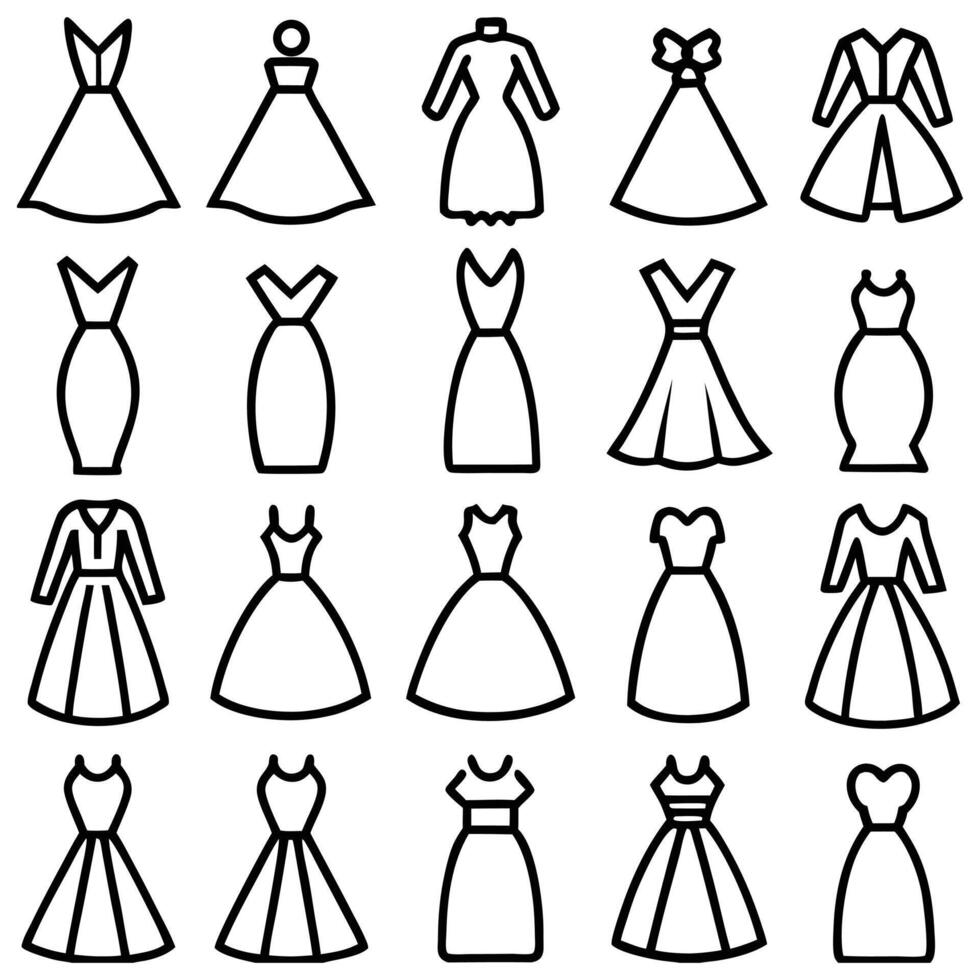 A collection of dresses and dresses line art design on a white background vector