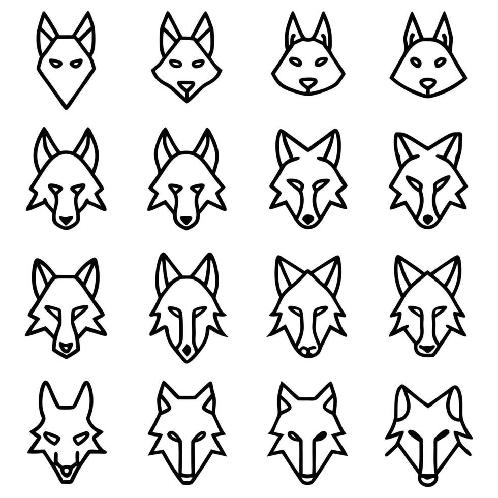 A set of different animal heads in line art style vector