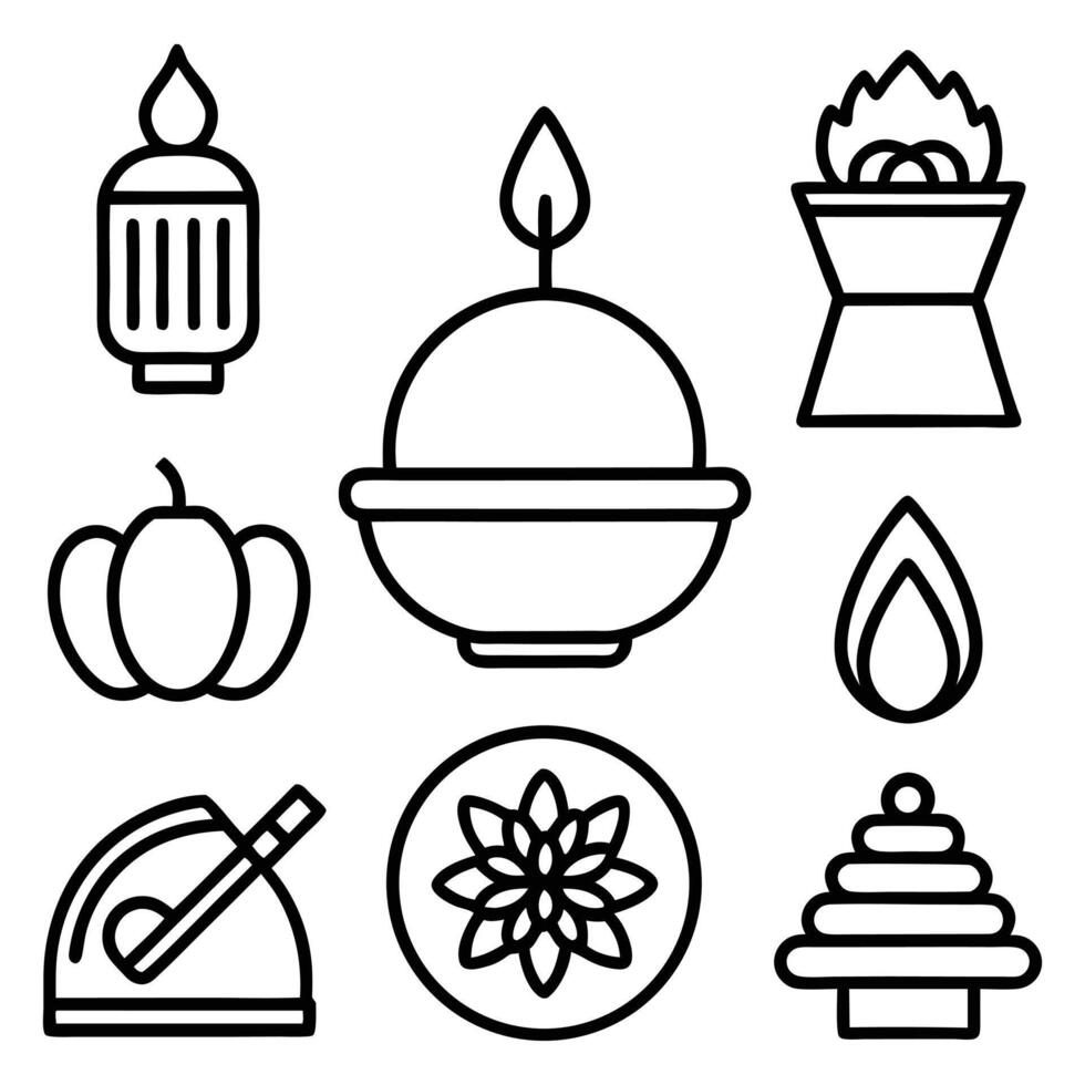 a set of icons that include a candle, a bowl, a bowl, a bowl, a vector