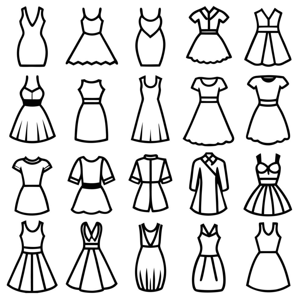 line art various dress design on a white background vector