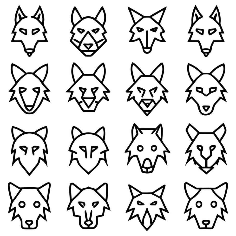 a set of wolf head icons in a line style vector