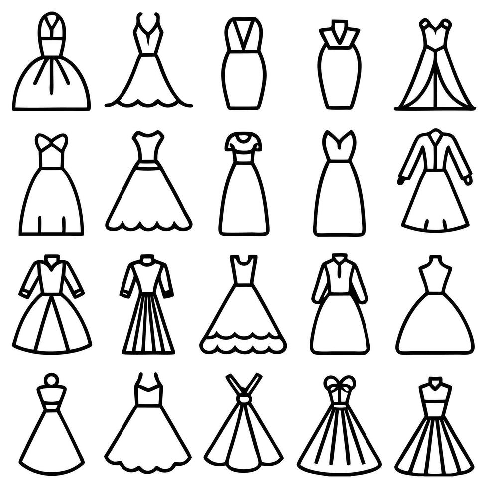 a set of different dresses and dresses icons vector