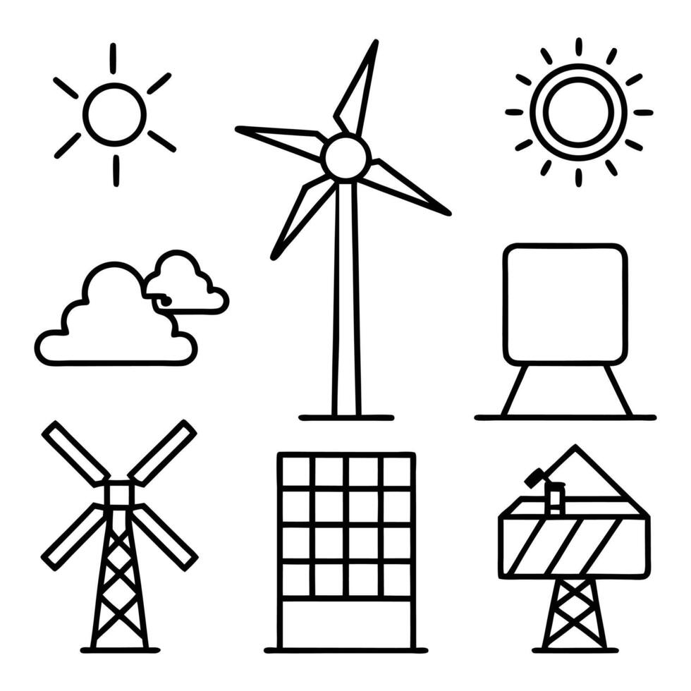 wind power and solar energy icons set design vector