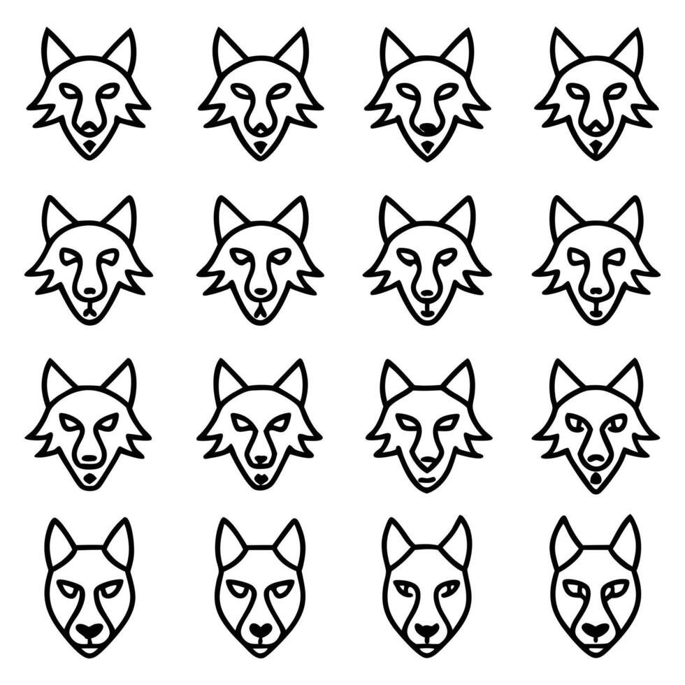 a set of wolf heads in different shapes vector