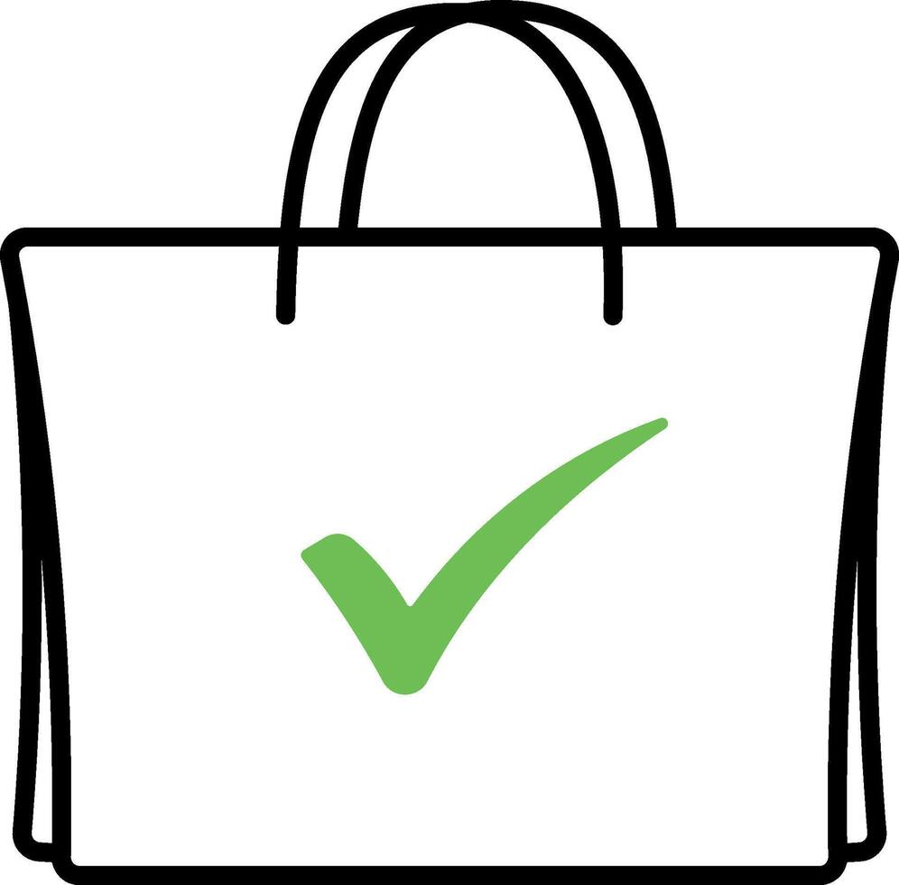 illustration of shopping bag with green check mark or successful purchase symbol without background vector