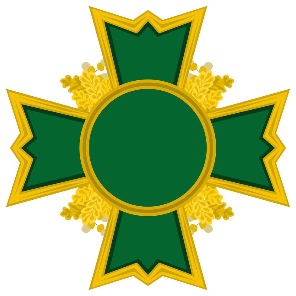 cross with oak leaves acorns green with gold flat vector