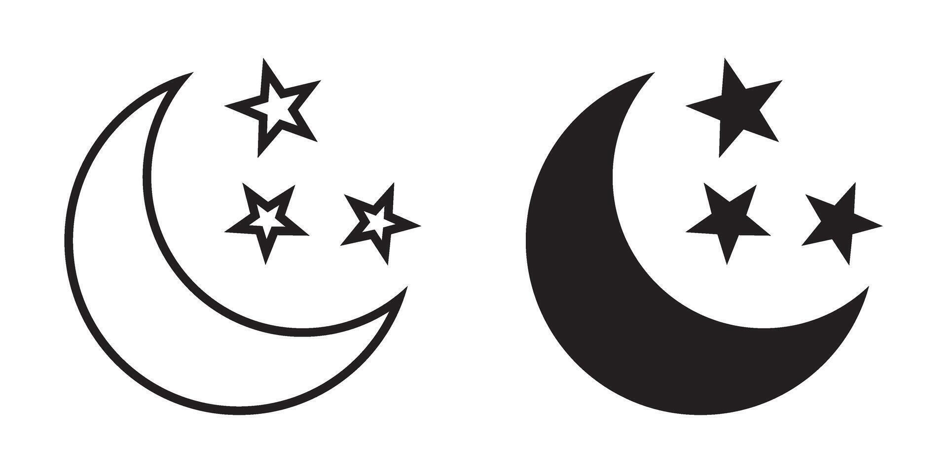 Crescent moon with stars icon.. Crescent moon icon. Night icon. vector