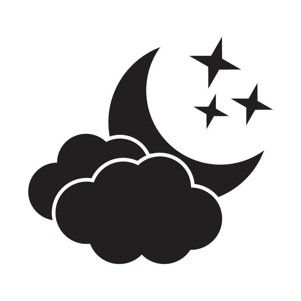 Bedtime icon. Moon with clouds and stars icon. Night icon. vector