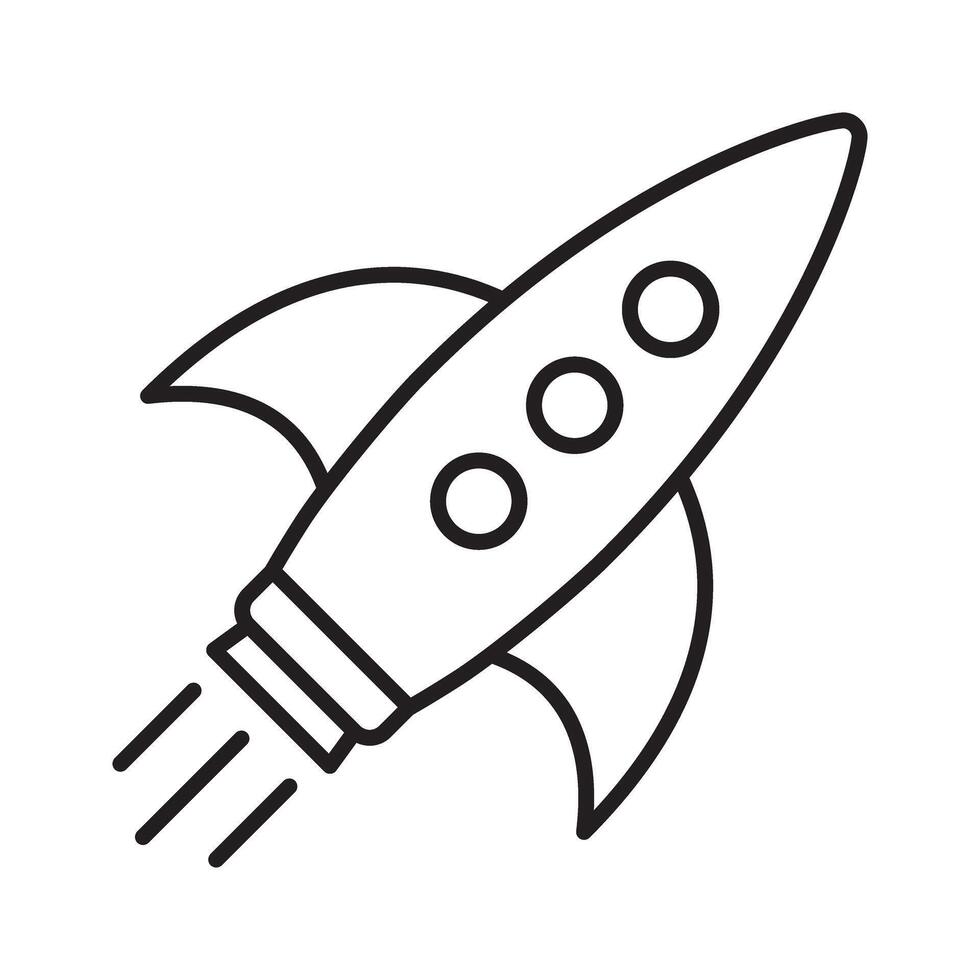 Flying rocket line icon. Cartoon style line rocket. vector