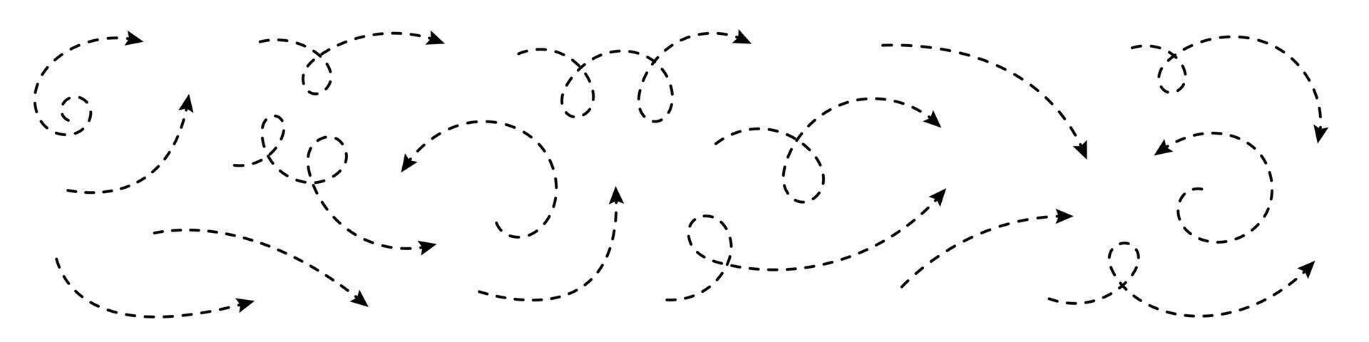 Curved dashed arrows set. vector