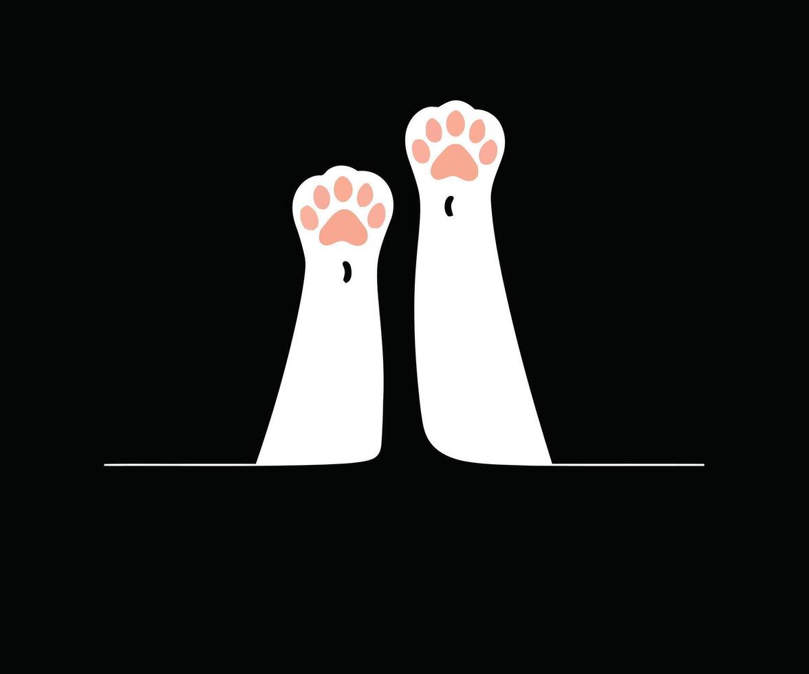 A black background with two white paws vector