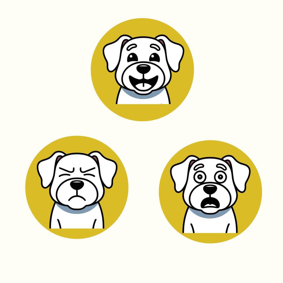Four cartoon dog faces on a yellow background vector