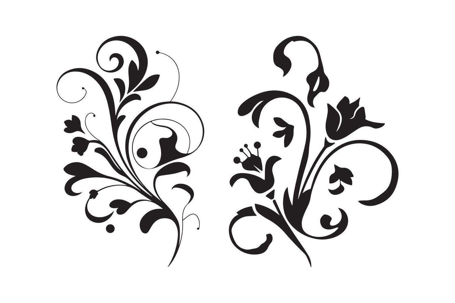 Ornamental Floral Swirl Design Black and White Decorative vector