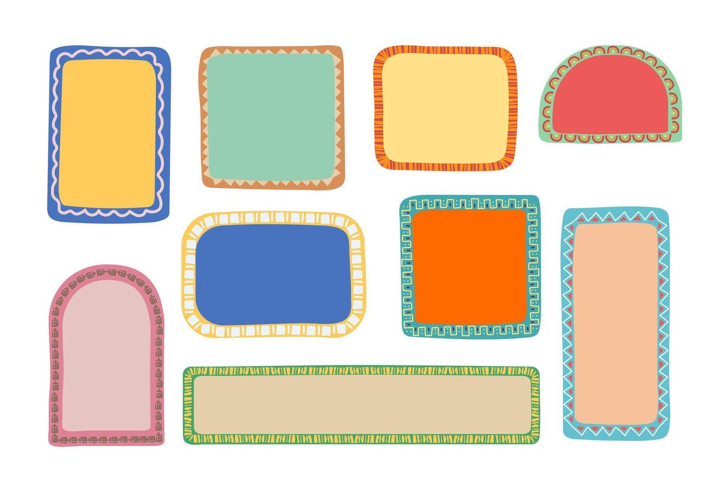 Hand drawn frames in retro style. Vintage exotic frame set. vector