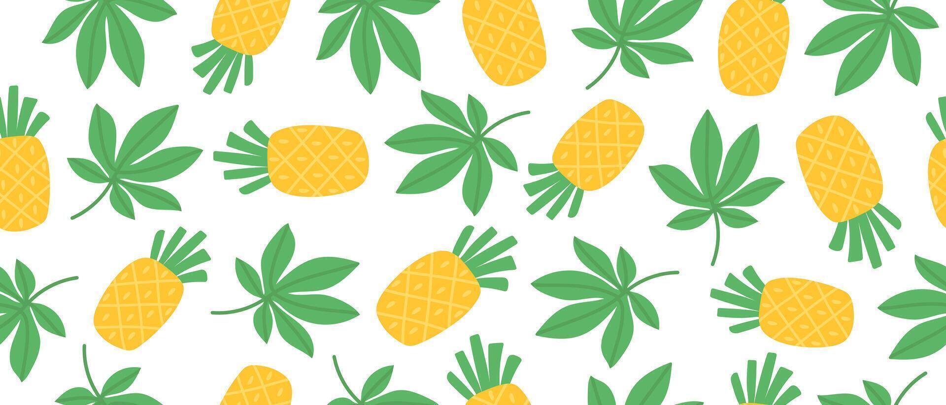 Bright creative pattern with pineapples, seamless tropical background. vector