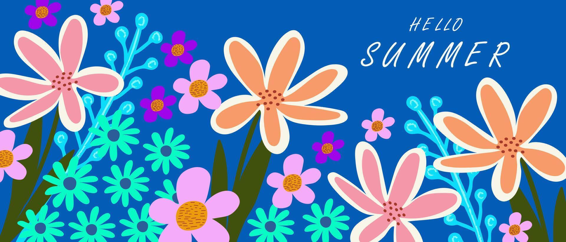 Hello Summer. Bright summer banner with creative colors. Summer design for advertising, branding, poster or postcard. vector