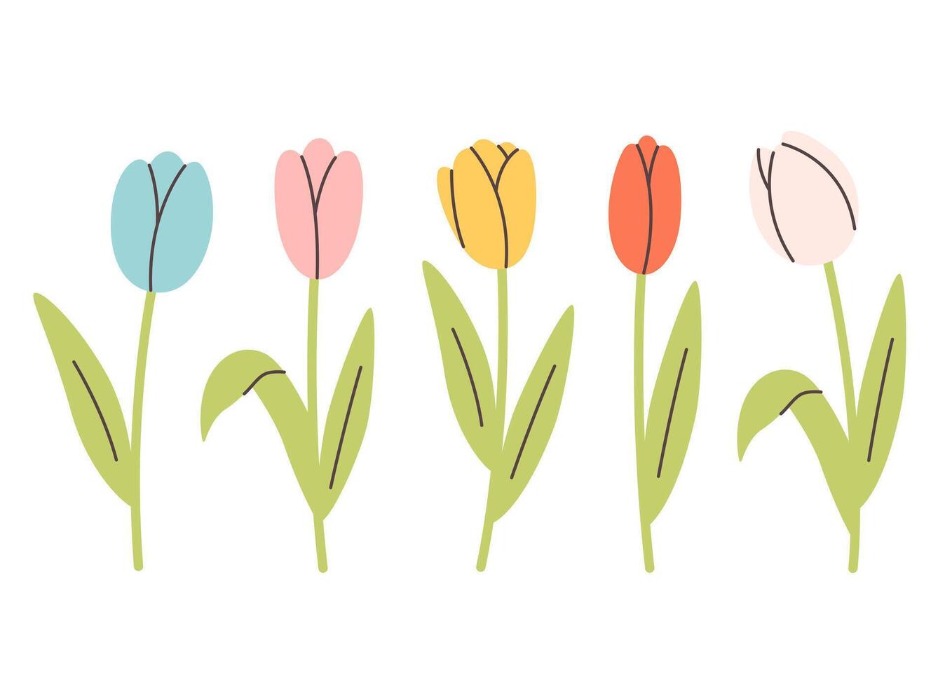 Cute tulips set. Design for cards, fabric, wrapping, scrapbooking, wallpaper. vector