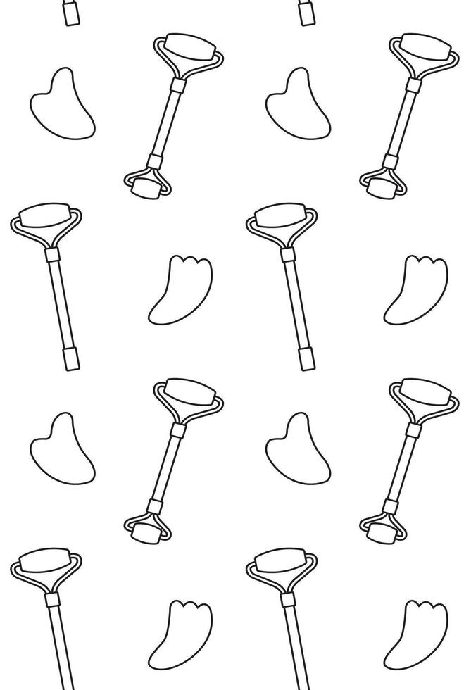 Seamless pattern of flat cartoon stone massage roller and gua sha isolated on white background vector