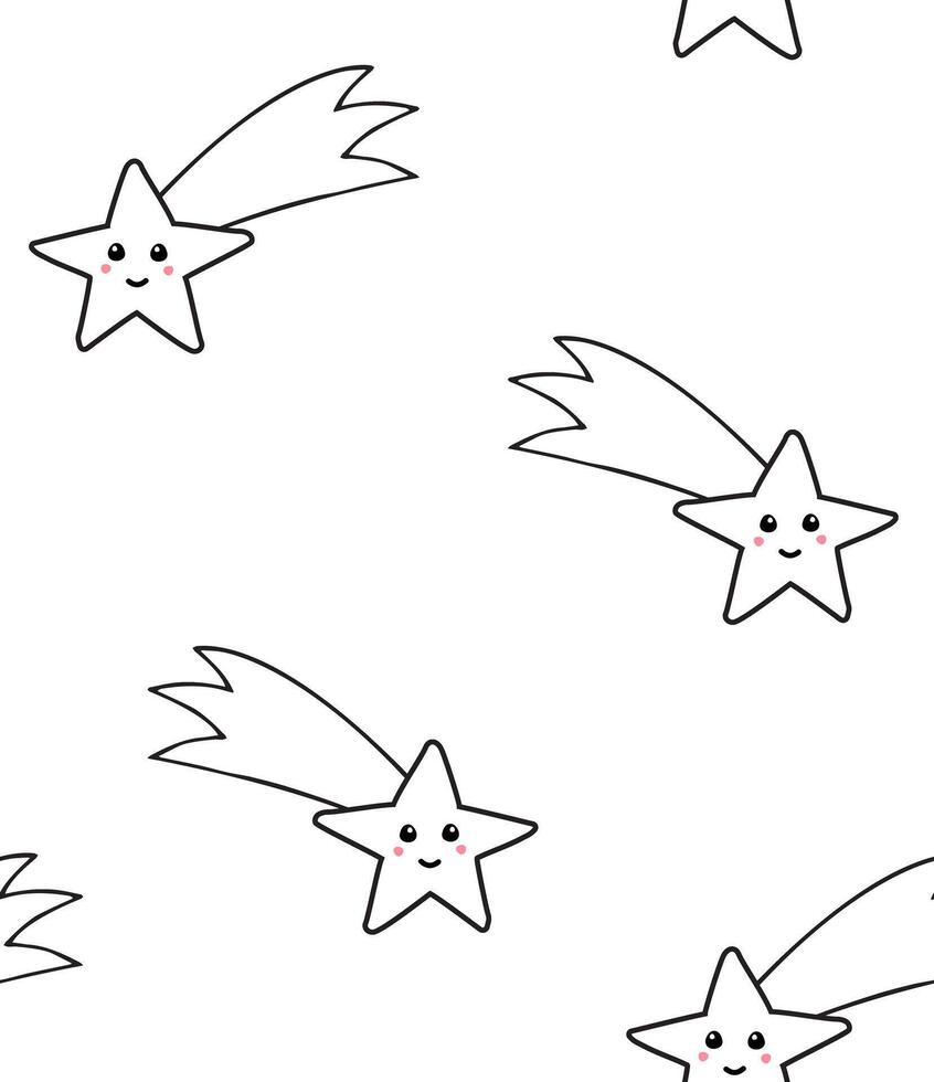 Seamless pattern of hand drawn doodle sketch flying star with face isolated on white background vector