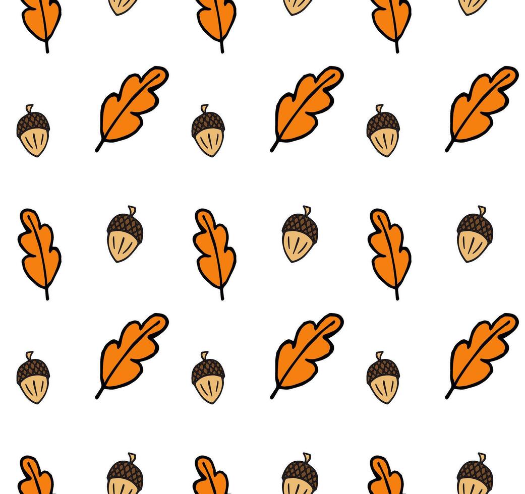 Seamless pattern of hand drawn doodle sketch acorn and leaves isolated on white background vector