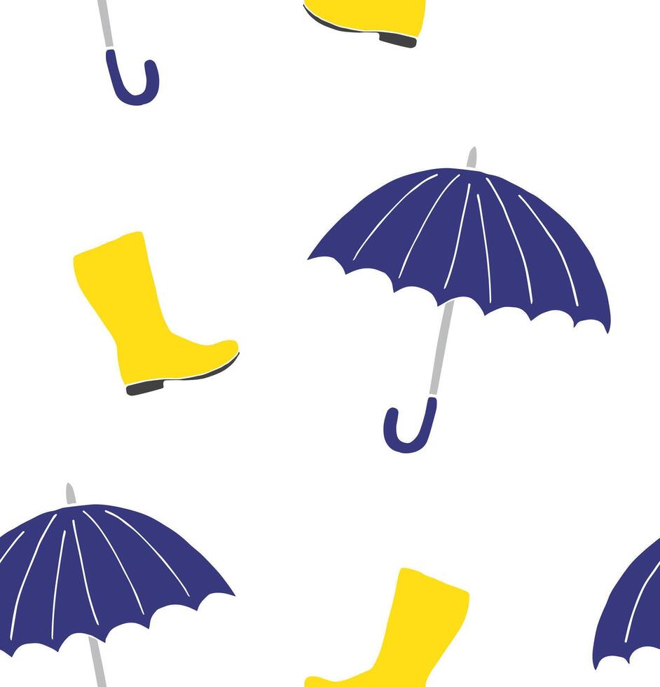 Seamless pattern of hand drawn doodle sketch gumboots and umbrella isolated on white background vector