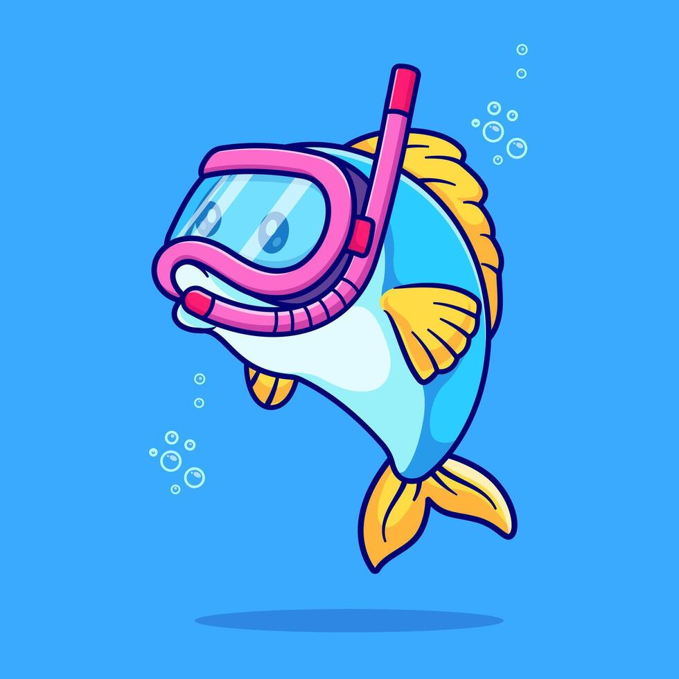Cute Fish Diver Snorkeling In Ocean Cartoon vector