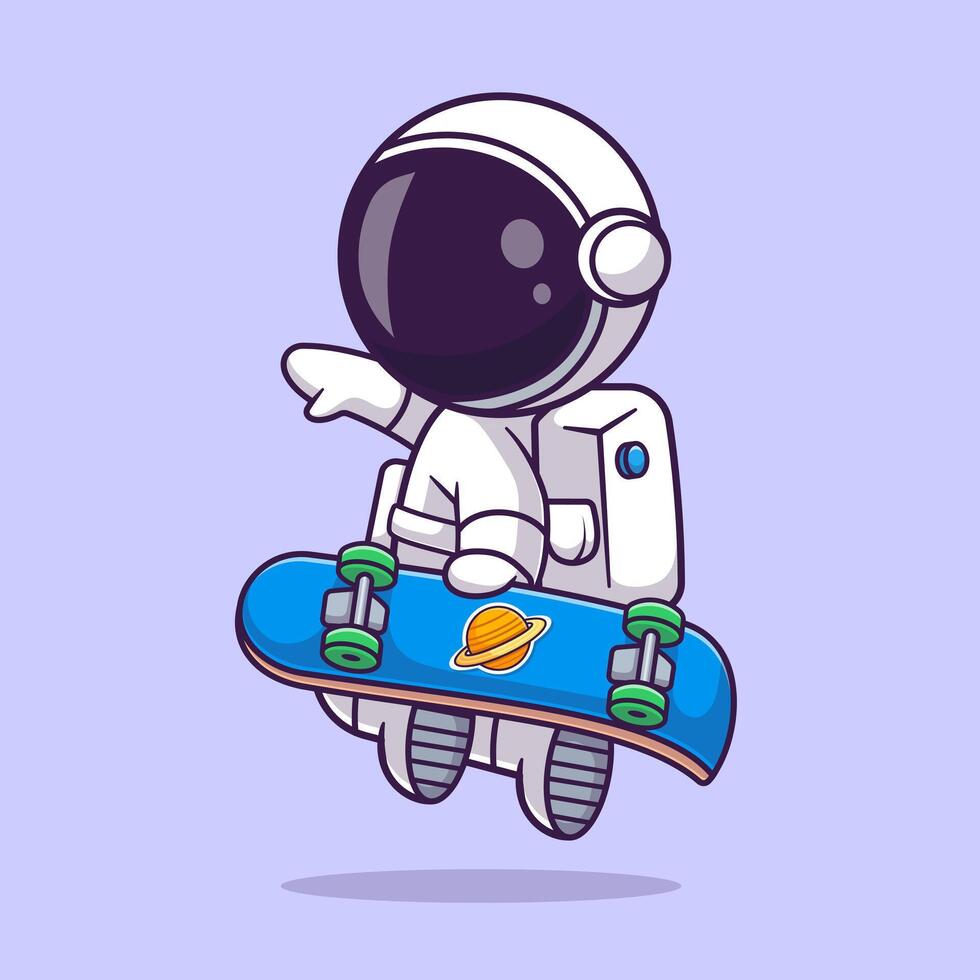 Cute Astronaut Playing Skateboard Cartoon vector
