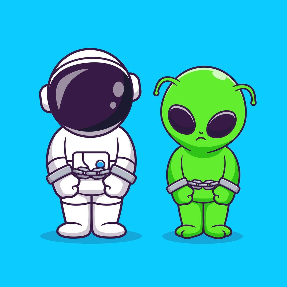 Cute Astronaut and Alien In Handcuffs Cartoon vector