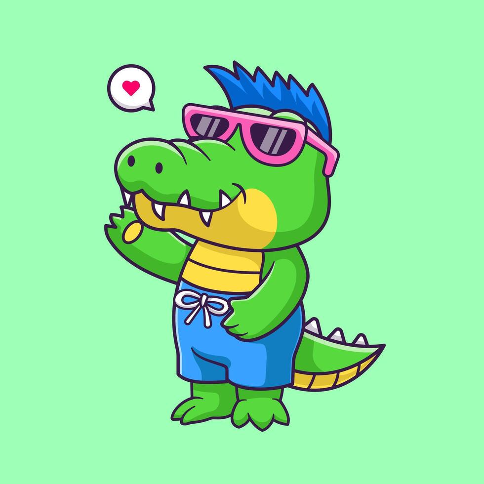 Cute Summer Crocodile Wearing Glasses Cartoon vector