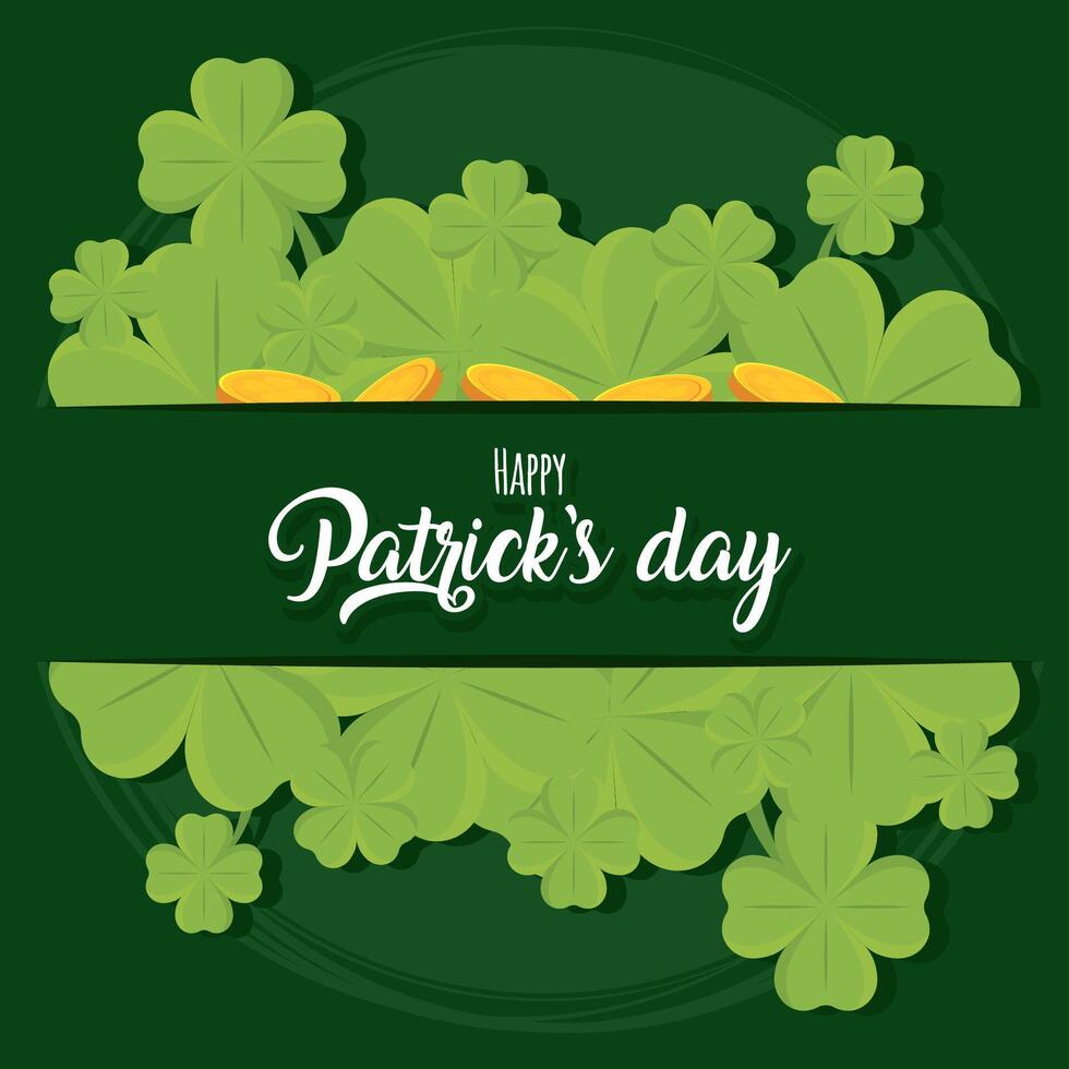 Shamrock clovers with golden coins border. vector