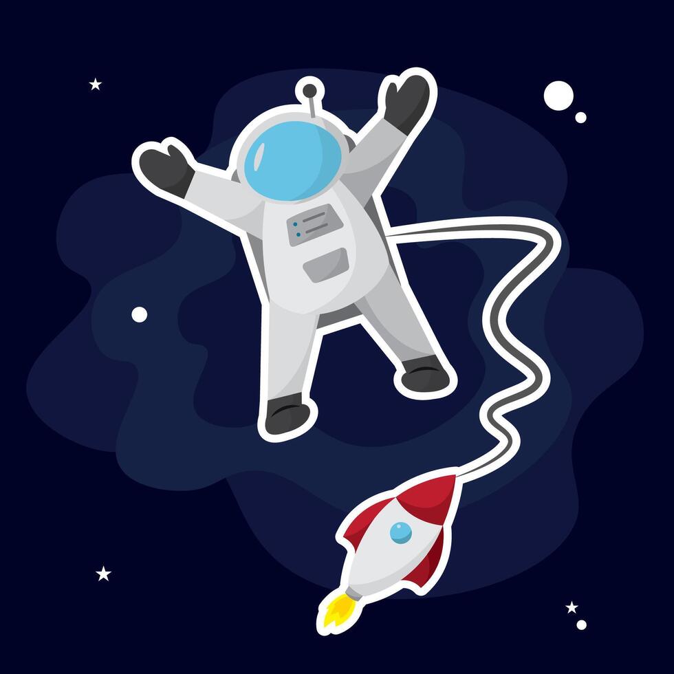 Cute astronaut character floating on outer space vector