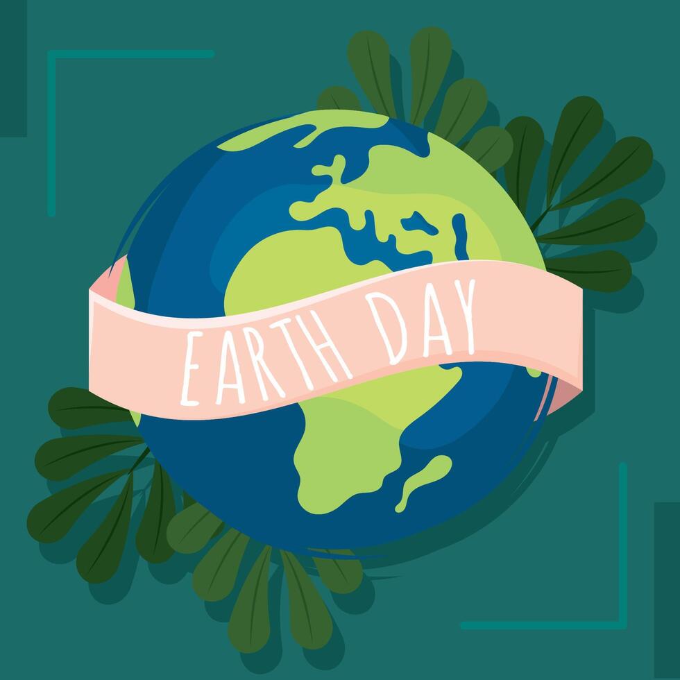 Earth Day poster with globe and nature leaves vector