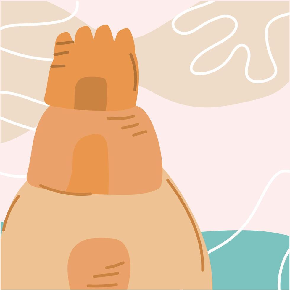 Playful sandcastle over beach shapes. vector