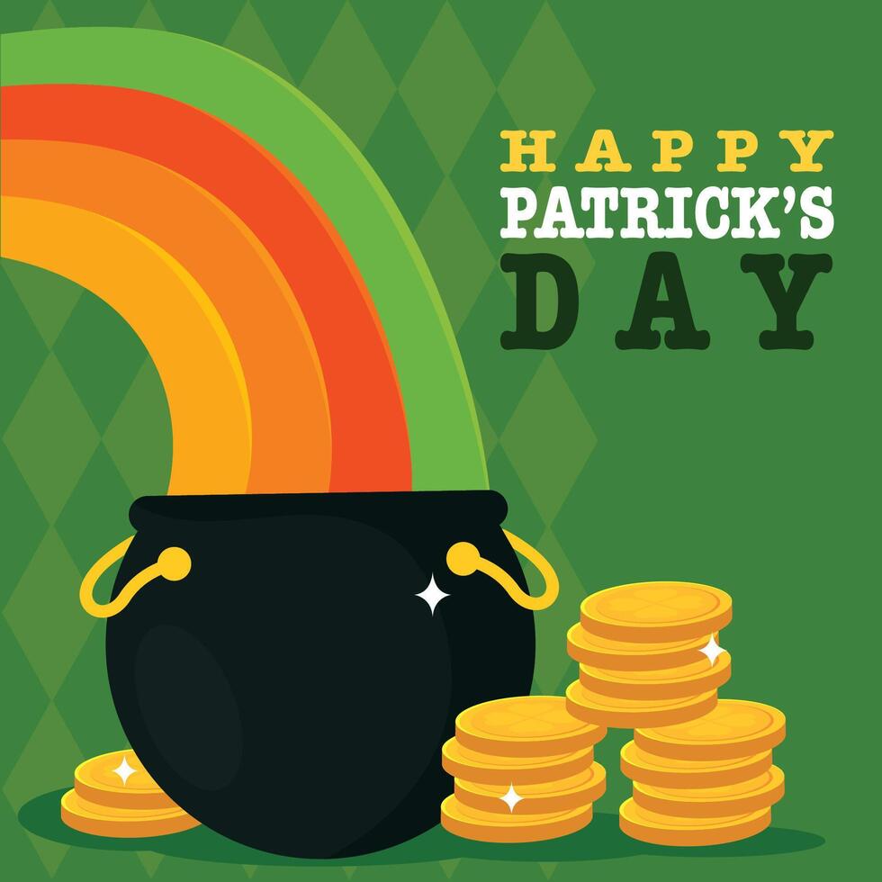 Rainbow ending in a black treasure pot. vector