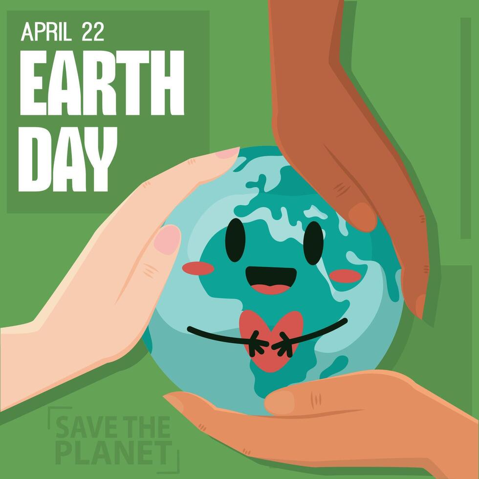 Earth Day poster with diverse hands holding globe vector