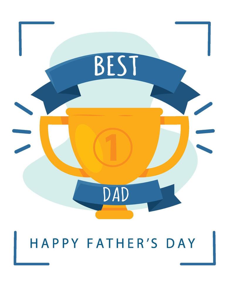 Happy father day poster with golden trophy vector