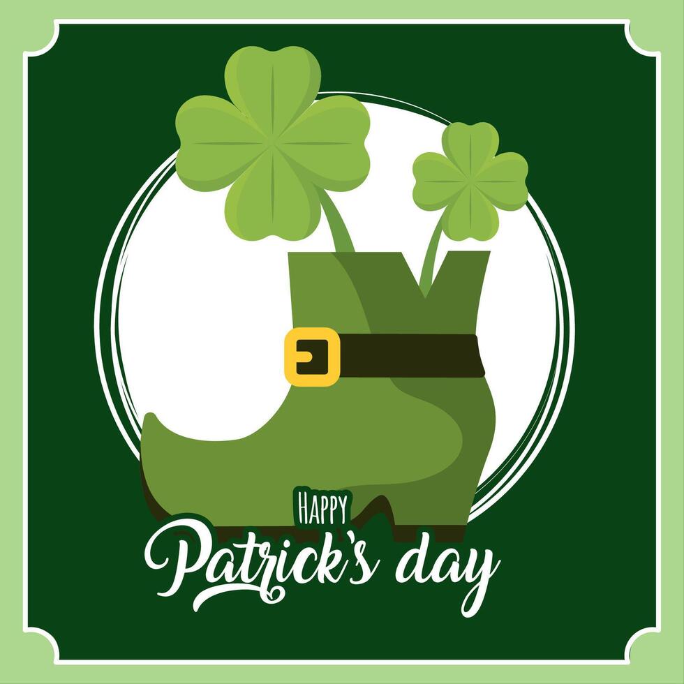Leprechaun boot with clovers. vector