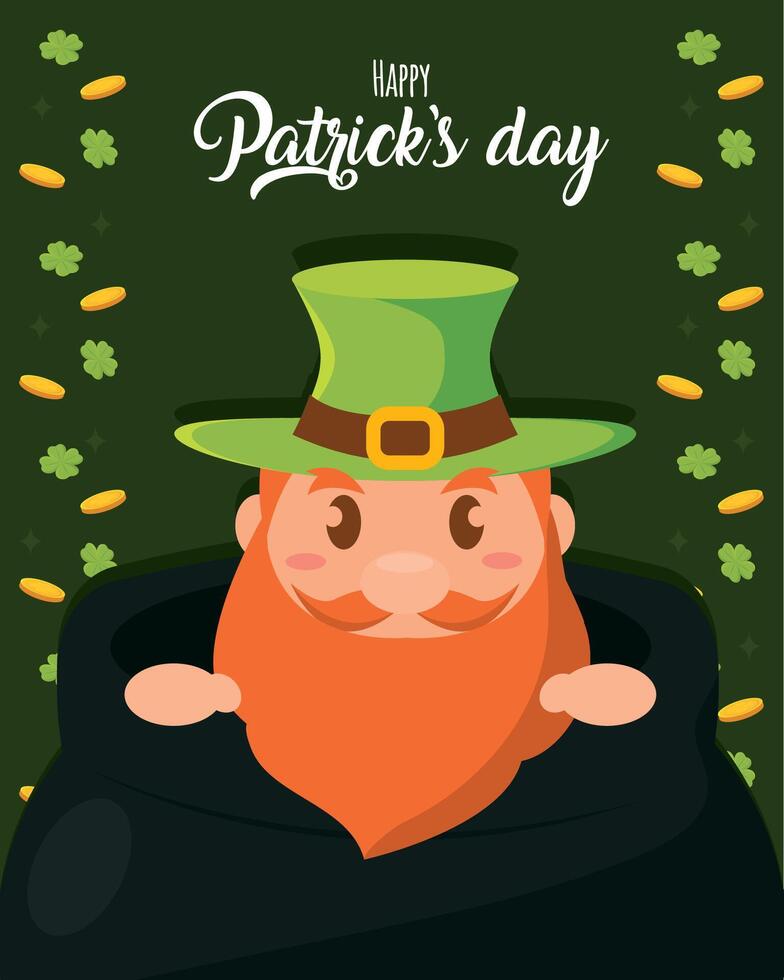 Cute leprechaun in pot. vector