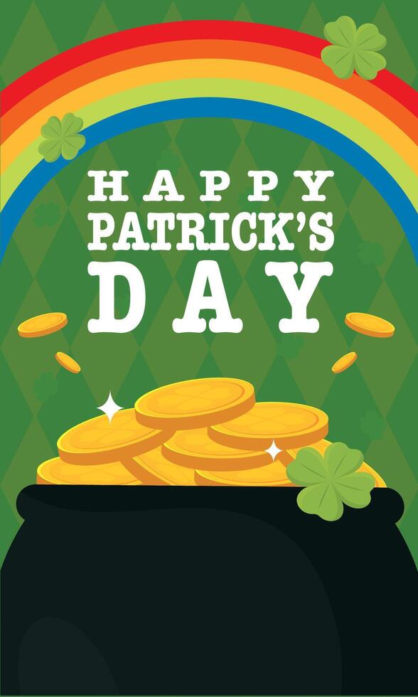 Gold coins in black pot with rainbow. vector