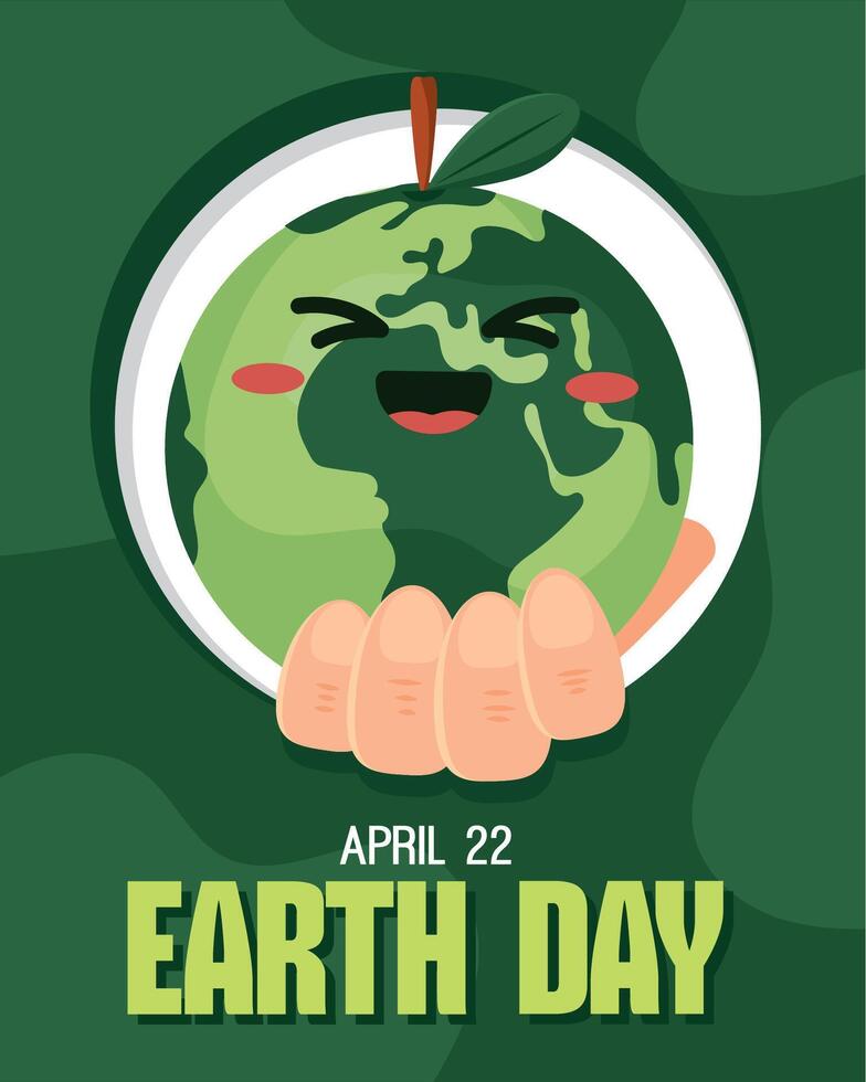 Earth Day poster with hand holding happy globe vector