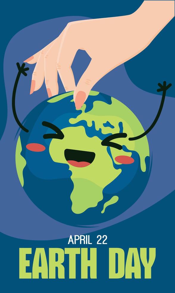 Smiling Earth Day cartoon with hands holding globe vector